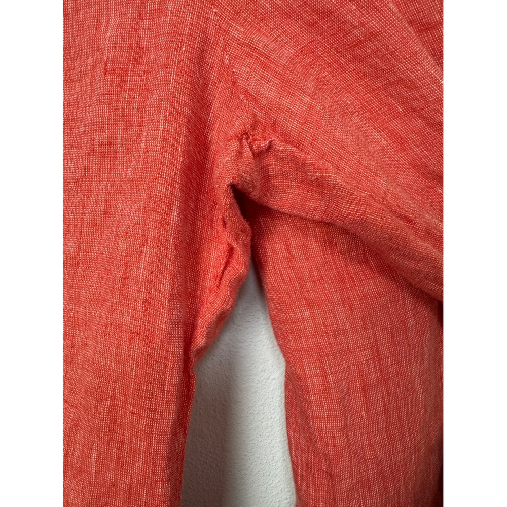 FLAX 100% Linen Wide Leg Pants Coral Orange Elastic Waist Pockets Size L - Picture 5 of 11